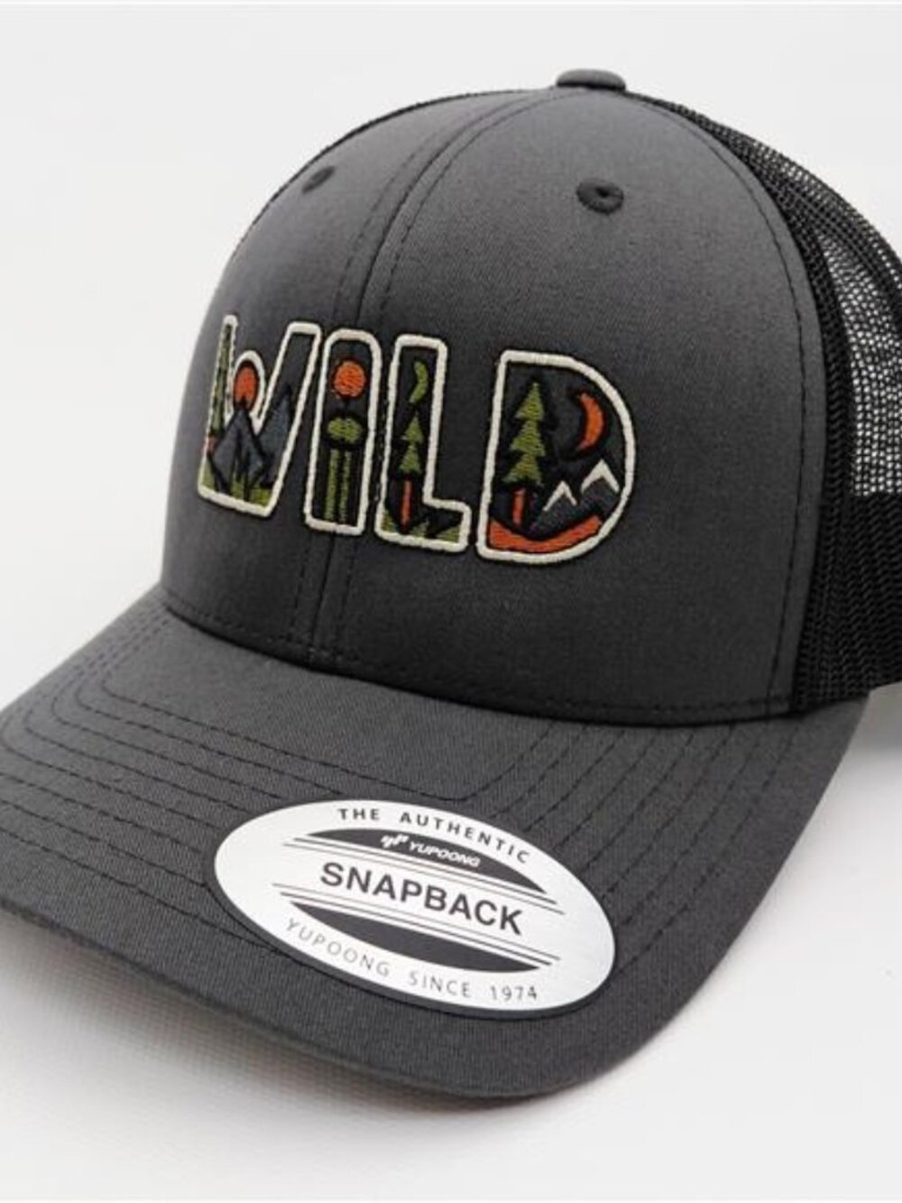 Outdoors WILD Embroidered Yupoong Baseball Hat - Gray Cotton - USA Embroidered - Picture 2 of 4